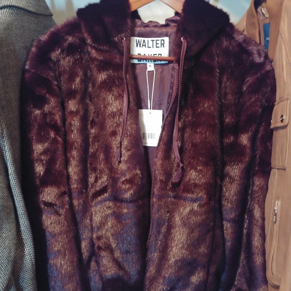 NWT Walter Baker Burgundy Yumi Jacket Faux Fur